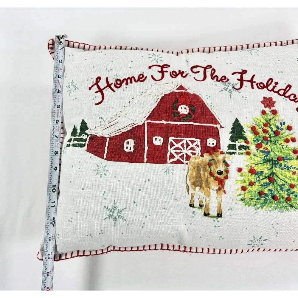 Pioneer Woman Home For The Holidays Christmas Pillow Embroidered Barn Cow‎ Tree⁠